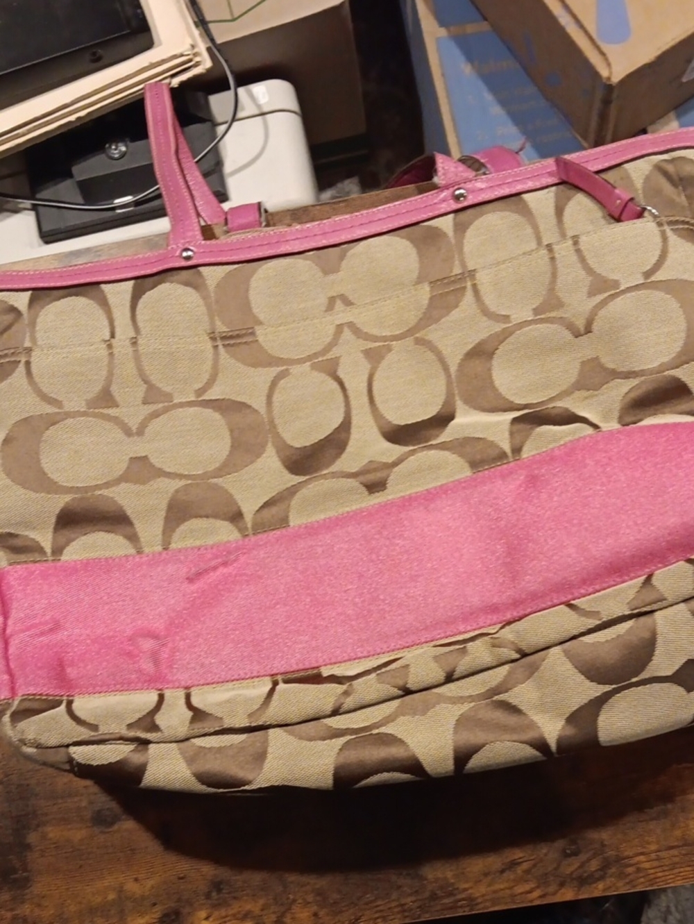 Vintage Coach Signature Stripe Extra Large Multi-Function Tote / Diaper Bag